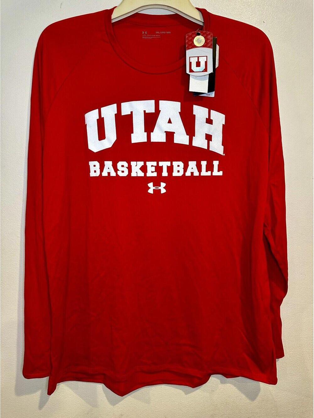 University Of Utah Basketball Shirt Long Sleeve 2XL Red